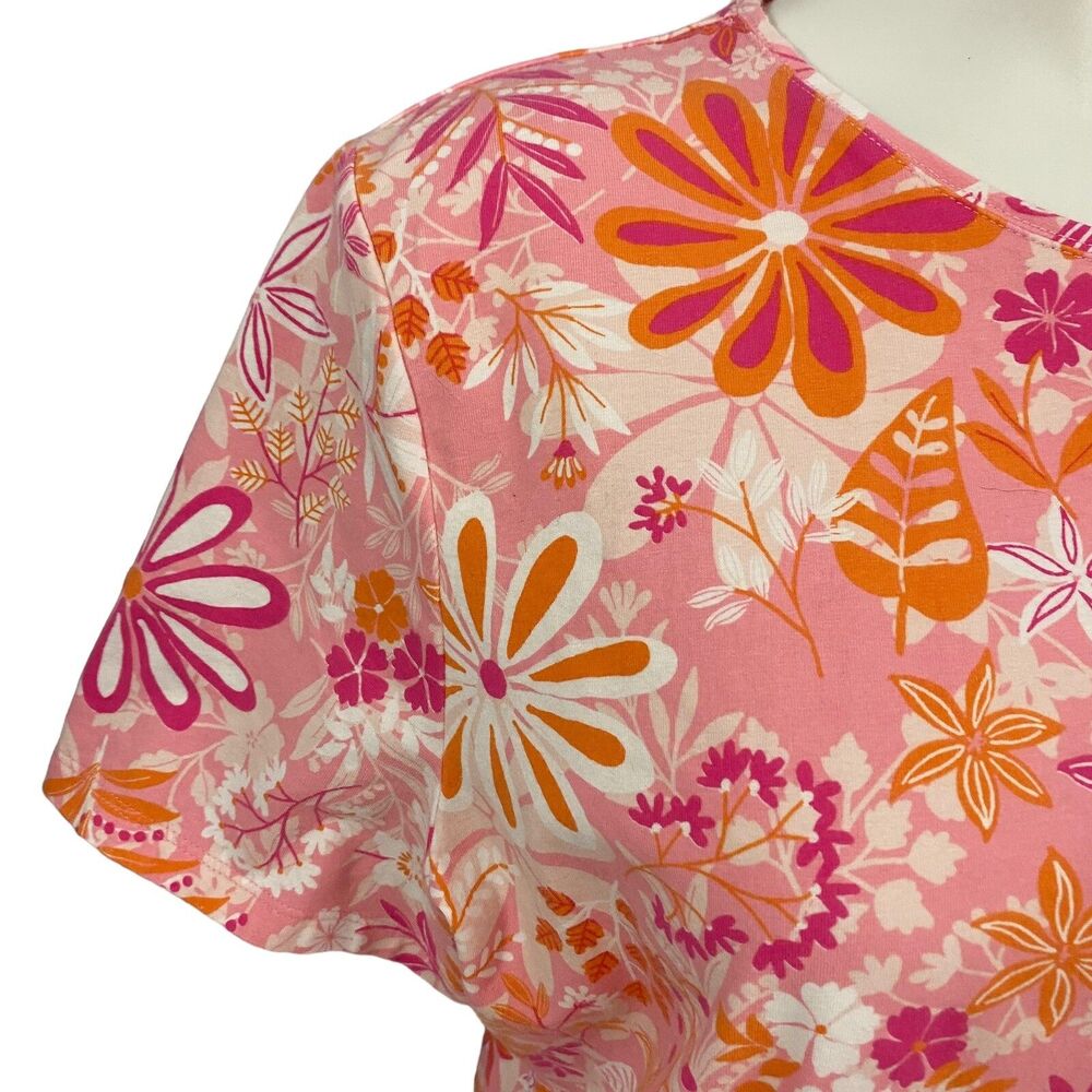Talbots Top Womens XL Tee Floral Shirt Pink Orange Work Office Coastal Cottage - Picture 6 of 12